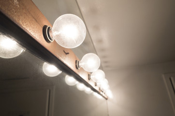 light bulbs selective focus makeup mirror