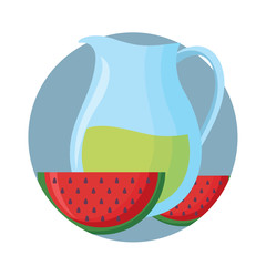 lemonade pitcher and watermelon over white background, vector illustration