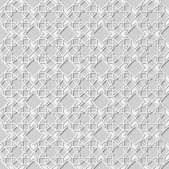 3D white paper art Islamic geometry cross pattern seamless background