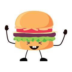 Kawaii excited hamburger icon over white background, vector illustration