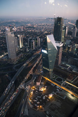 background image city view from a skyscraper at sunset. Istanbul at evening. View from Sapphire skyscraper. Skyscrapers and modern office buildings at Levent District