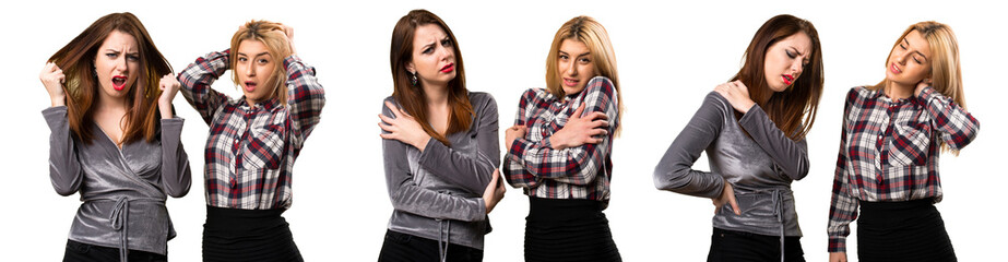 Set of Two friends freezing and with pain