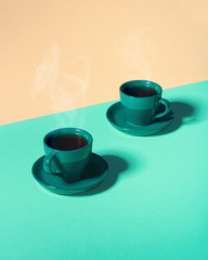 Two cups of coffee in a shot retro style