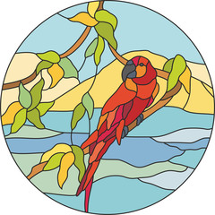 parrot stained glass red