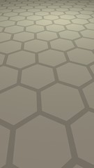 Honeycomb with color lighting, on a gray background. Perspective view on polygon look like honeycomb. Isometric geometry. Vertical image orientation. 3D illustration