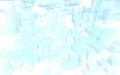 Blue and white abstract digital and technology background. The pattern with repeating rectangles. 3D illustration