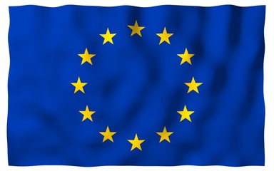 Slightly waving flag of the European Union isolated on white background, 3D rendering. Symbol of Europe. 3D illustration