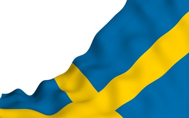 The flag of Sweden. Official state symbol of the Kingdom of Sweden. A blue field with a yellow Scandinavian cross that extends to the edges of the flag. 3d illustration