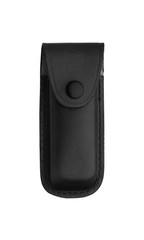 Obraz premium Black leather case for a Penknife with a Clasp isolated on white