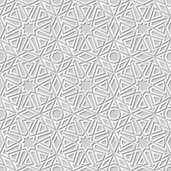 3D white paper art Islamic geometry cross pattern seamless background