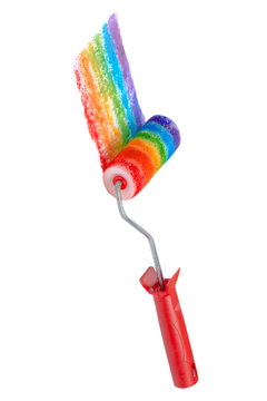 creative concept gay culture symbol with painting roller, sign gay LGBT community is isolated on white background, close up