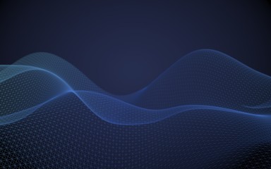 Abstract landscape on a blue background. Cyberspace grid. Hi-tech network. 3d technology illustration. 3D illustration