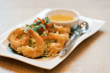 Fried or Tempura shrimps, Thai food cuisine