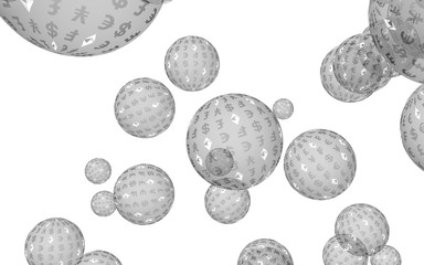 Bitcoin economic financial bubble. Cryptocurrency 3D illustration. Digital white background. Business concept.