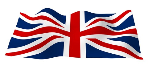 Waving flag of the Great Britain. British flag. United Kingdom of Great Britain and Northern Ireland. State symbol of the UK. 3D illustration