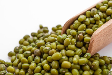 fresh muung beans on a white background