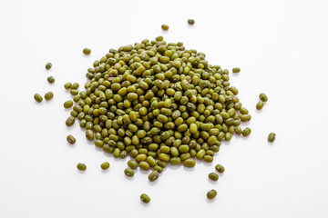 fresh muung beans on a white background