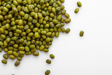 fresh muung beans on a white background