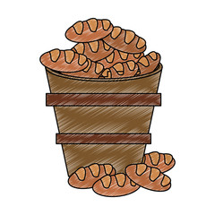 Wooden bucket with breads inside vector illustration graphic design