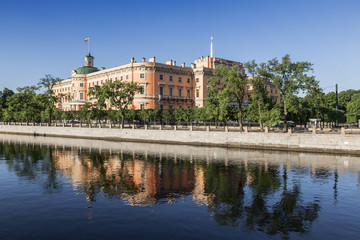 Fototapeta na wymiar Mikhailovsky or Engineering castle from the Fontanka river, St. Petersburg, Russia