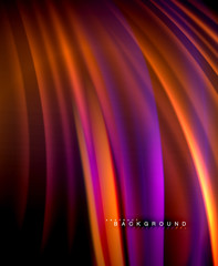 Neon glowing wave, magic energy and light motion background. Vector wallpaper template