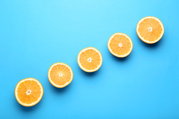 Orange fruit on blue background