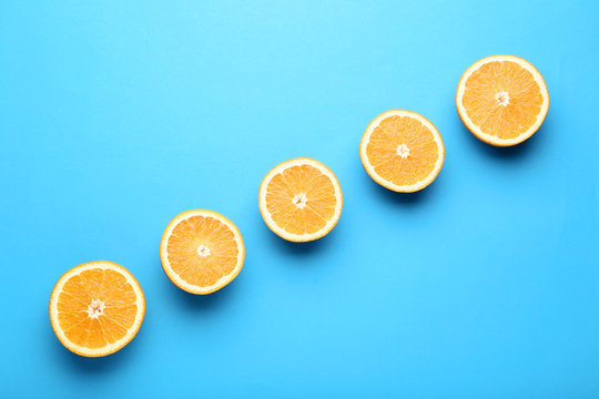 Orange fruit on blue background
