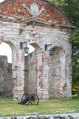Ruins of 18th century classical palace, manor complex, situated on the Nida River near Jedrzejow,...