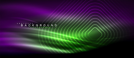 Neon glowing lines, magic energy space light concept, abstract background wallpaper design