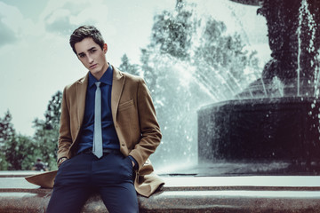 attractive man in park