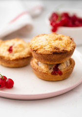 Homemade cookies with red currant jam. Copy space.