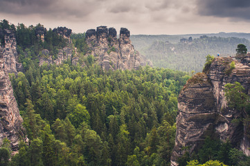 Groups of limestone towers in Bastei, Saxon Switzerland, Germany