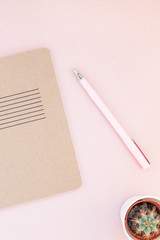 Top view of office workspace desk