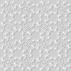 3D white paper art Islamic geometry cross pattern seamless background