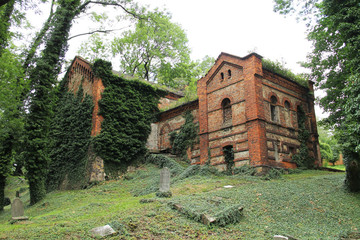 ruin of a brick building on the old jewish cemetery in Cieszyn, Poland