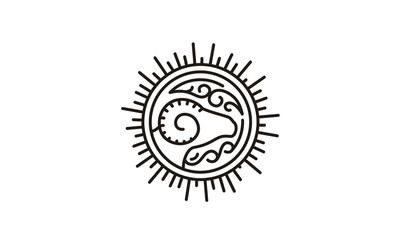 Ancient Hawaiian Animal bighorn ram sheep goat Tribal design