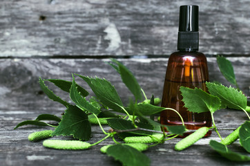 Birch tree essential oil. Alternative medicine. Naturopathy.