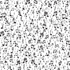 Seamless pattern with falling music notes. Vector.