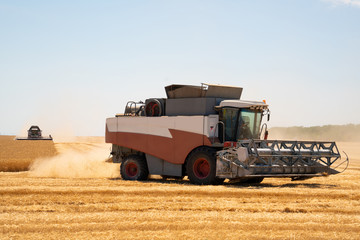 Obraz premium Harvesting of wheat. Combine harvesters at work