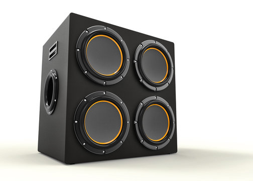 3D render of a subwoofer isolated on a white background