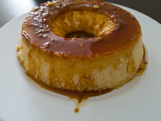Condensed milk pudding, dessert preferred in Brazil, pudding creamy, made of milk, eggs, condensed milk and caramelized sugar syrup. Originally from 16th century Portuguese recipe.
