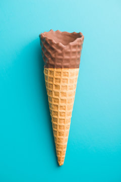 Ice cream cone with chocolate.