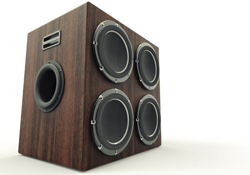 3D render of a subwoofer isolated on a white background