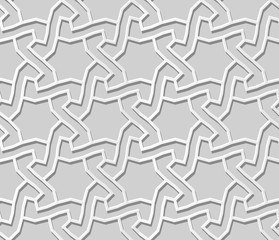 3D white paper art Islamic geometry cross pattern seamless background