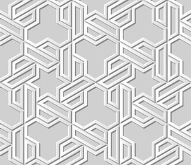 3D white paper art Islamic geometry cross pattern seamless background