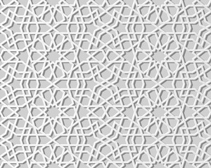 3D white paper art Islamic geometry cross pattern seamless background