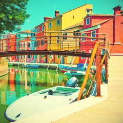 Colorful houses by canal in Burano