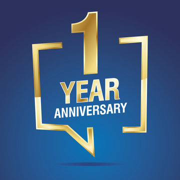 1 Year Anniversary Gold White Blue Logo Icon