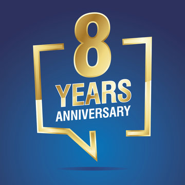 8 Years Anniversary gold white blue logo icon