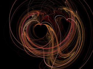 Futuristic fractal heart design, bright over black background